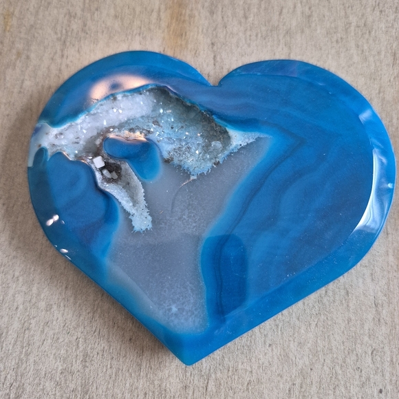 None Other - Blue Agate Natural Druzy Quartz Crystal Heart #2 New